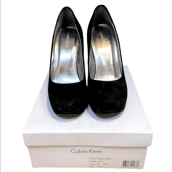 Calvin Klein’s Carley Platform Pump with Kick-Up Toe. Black Suede heels Size 7M - Picture 10 of 10
